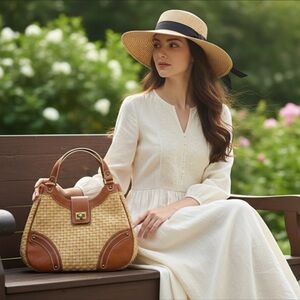 Rafe New York Tan and Brown Shoulder Bag with Woven Design